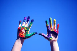Hands painted in multi colors