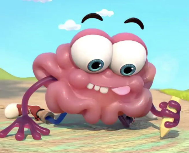 Illustration from Jiaqi Emily Yan's animated short film "Mind Games" featuring a pink brain coloring on the sidewalk